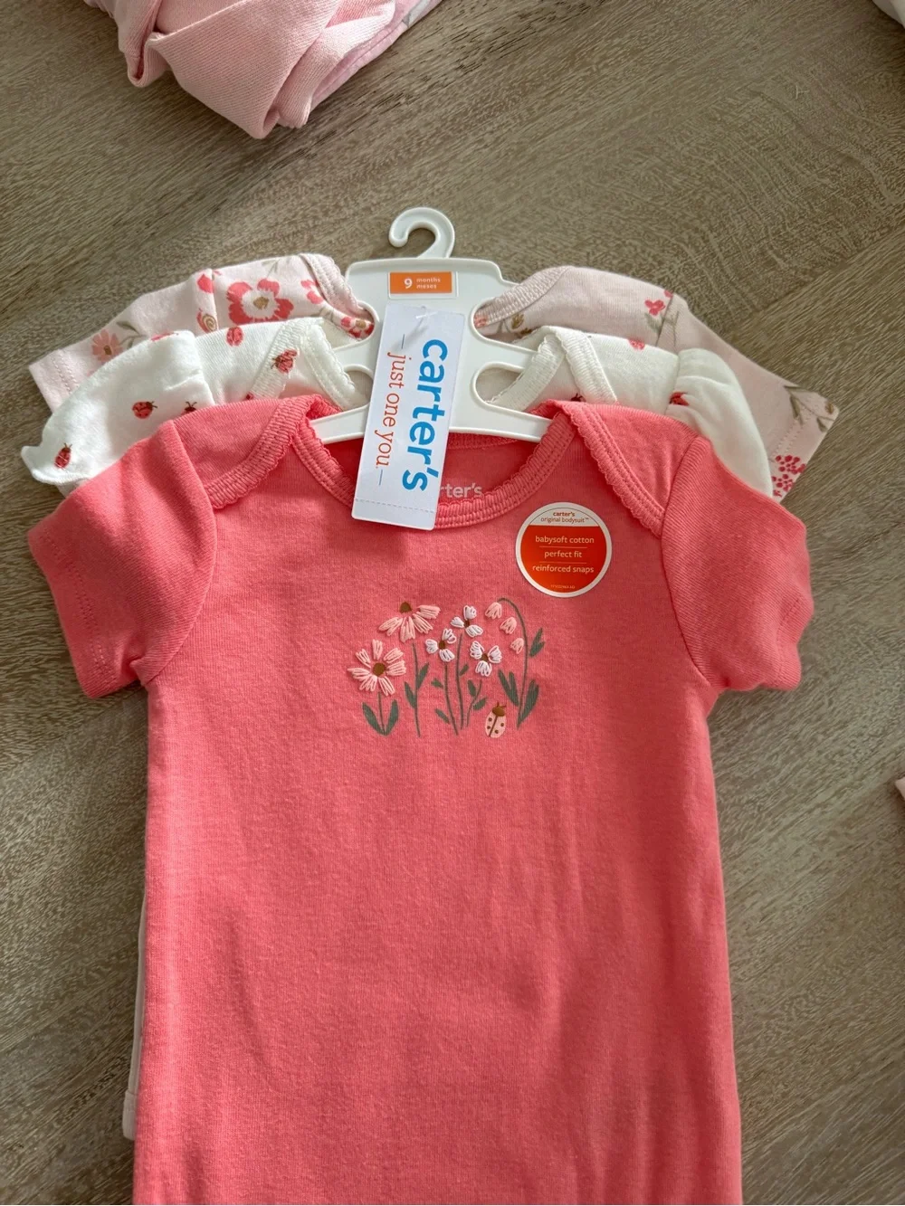 Carter's Coral Pink Floral Short-Sleeve One-Piece Bodysuit